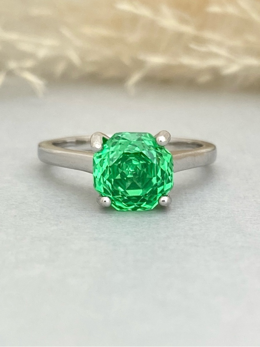 Sterling Silver Green Emerald Octagon CZ Rose Cut Solitaire Classic Women’s Ring